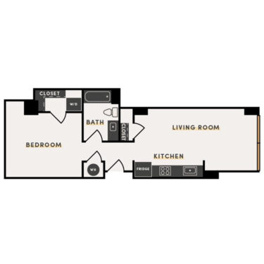 Rendering of the 1 Bed E (Alt2) Floor Plan