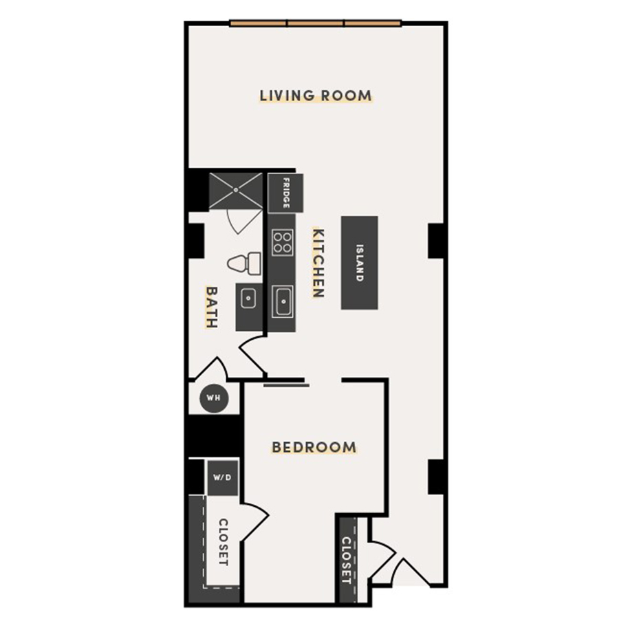 Rendering of the 1 Bed D (ALT 2) floor plan with 1 bedroom[s] and 1 bathroom[s] at The Victor