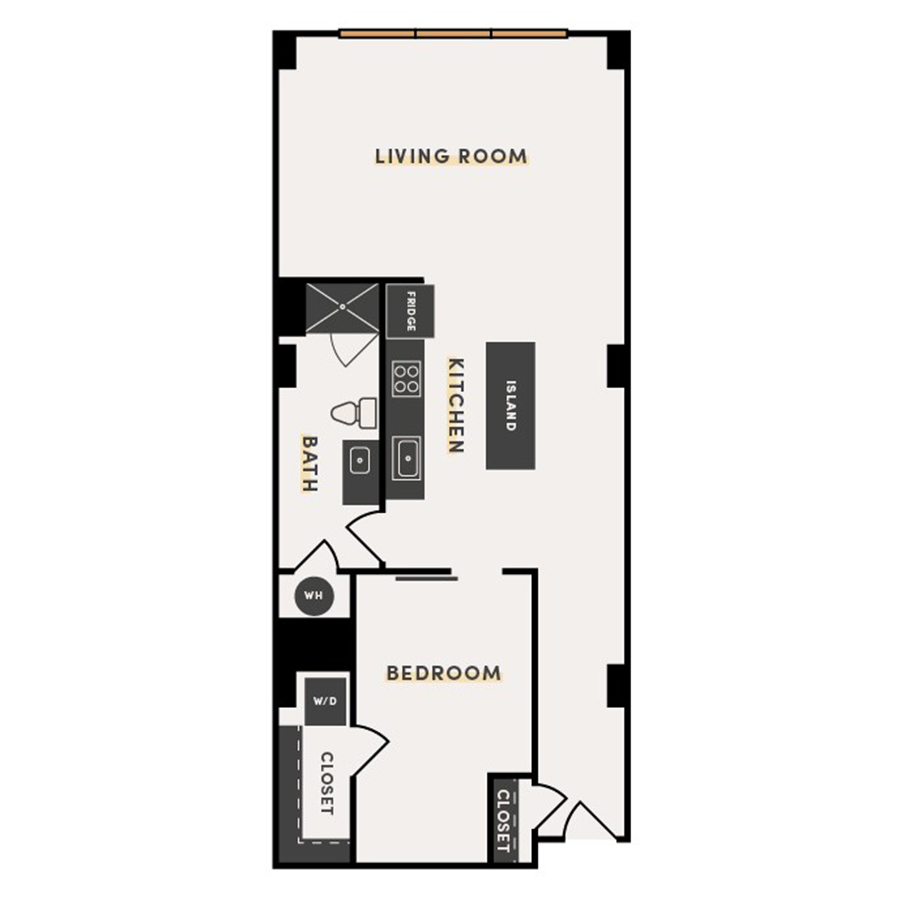 Rendering of the 1 Bed D (ALT 1) floor plan with 1 bedroom[s] and 1 bathroom[s] at The Victor